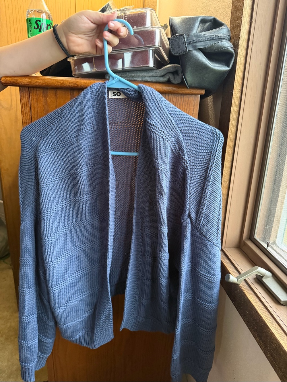 SO Open Front Knit Cardigan in Dusty Blue